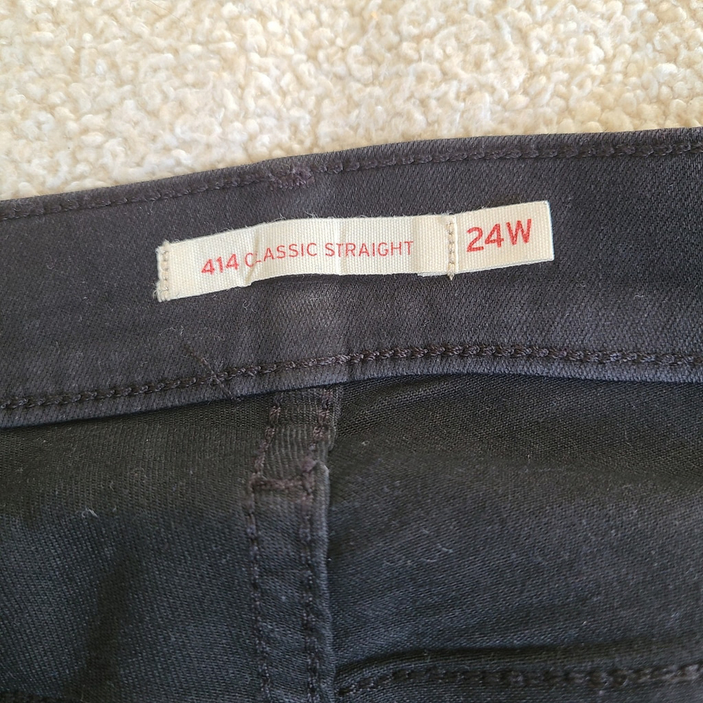 Levis Jeans Womens 24W Plus Black Denim 414 Classic Straight High Rise Stretch - Picture 7 of 15